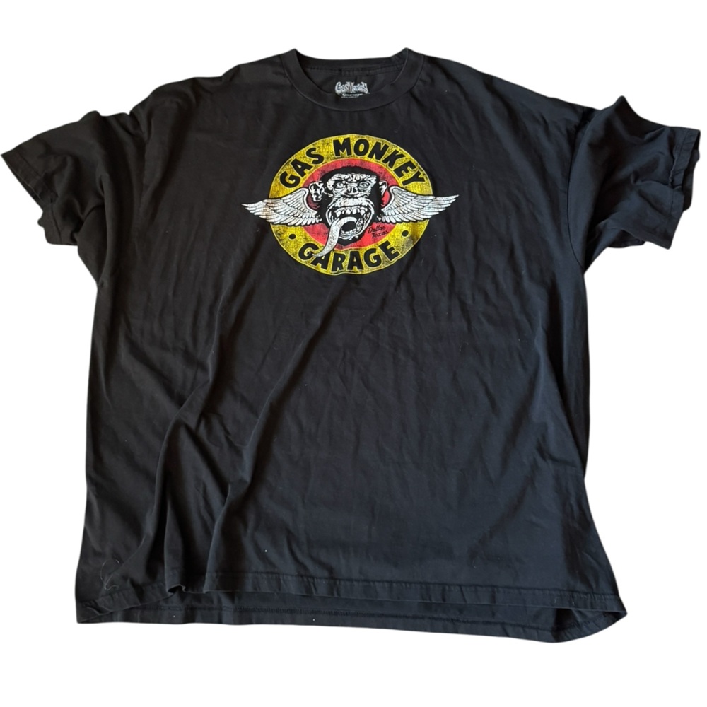 Retro Gas Monkey Garage Aged Distressed Black Men’s 4XLT T-Shirt Racing Biker